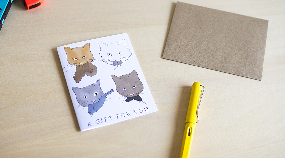 ネコのプレゼントポストカード